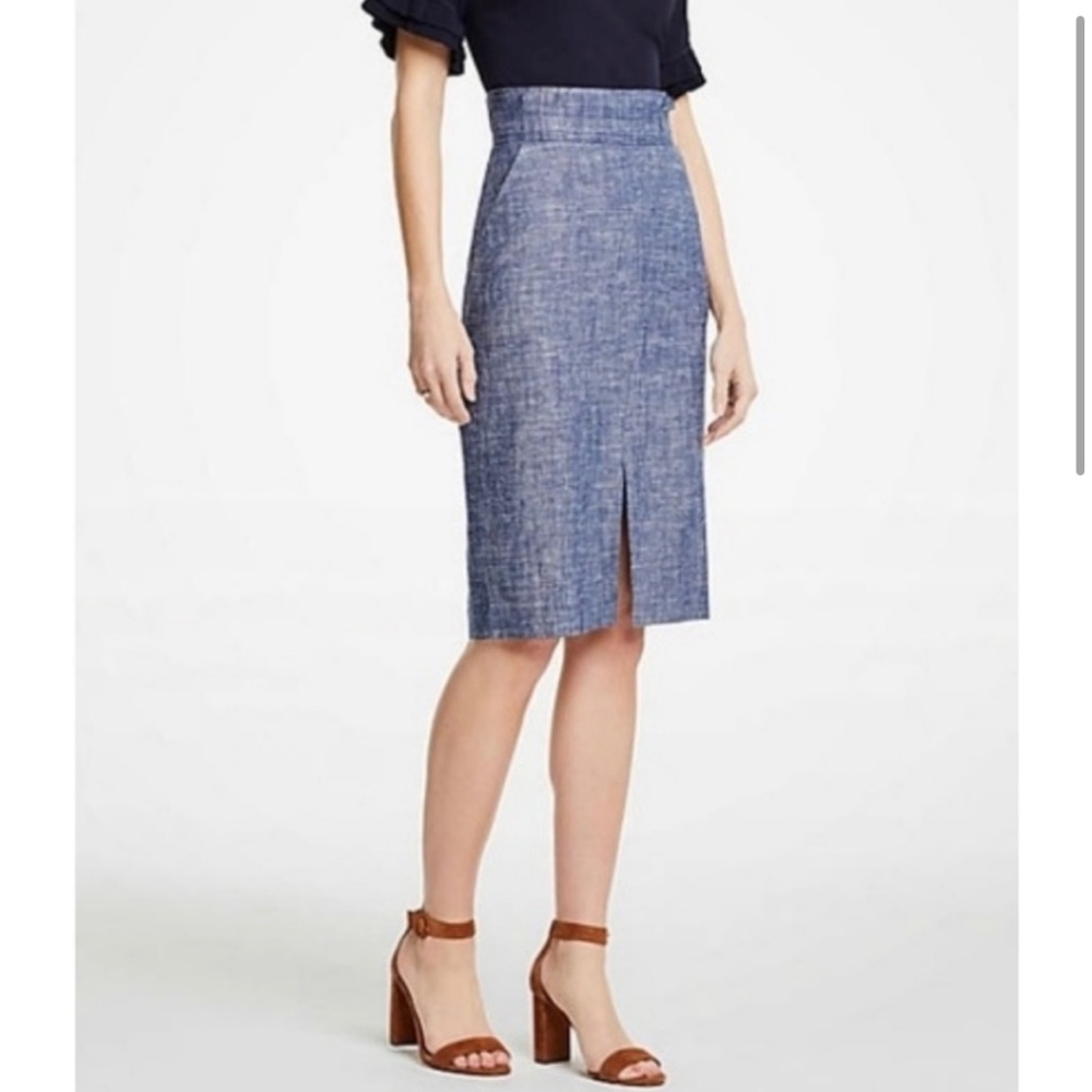 Ann Taylor Chambray Blue Pencil Skirt with Slit